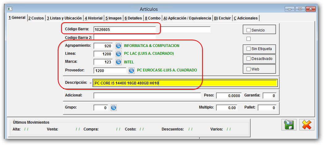 Formulario de Articulo - General Formulario de Articulo - General