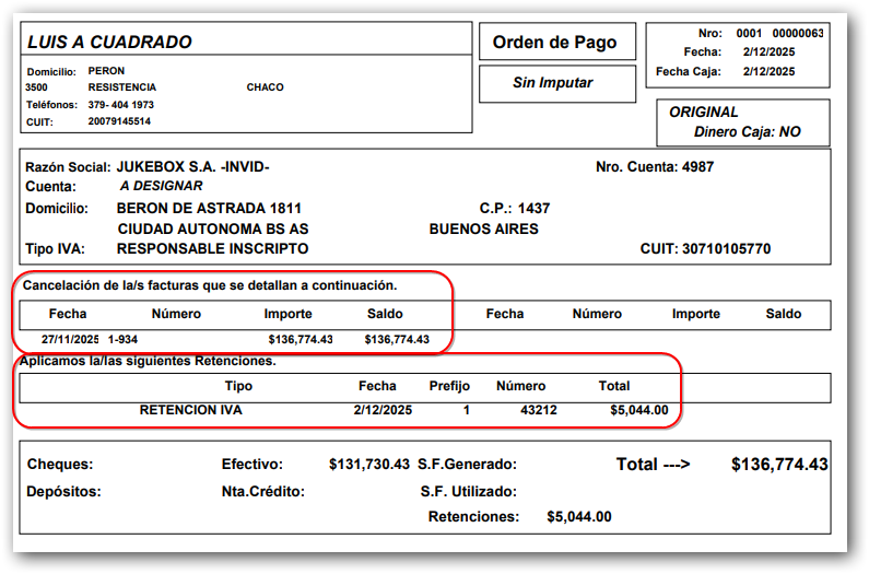 Impresion de Orden de Pago