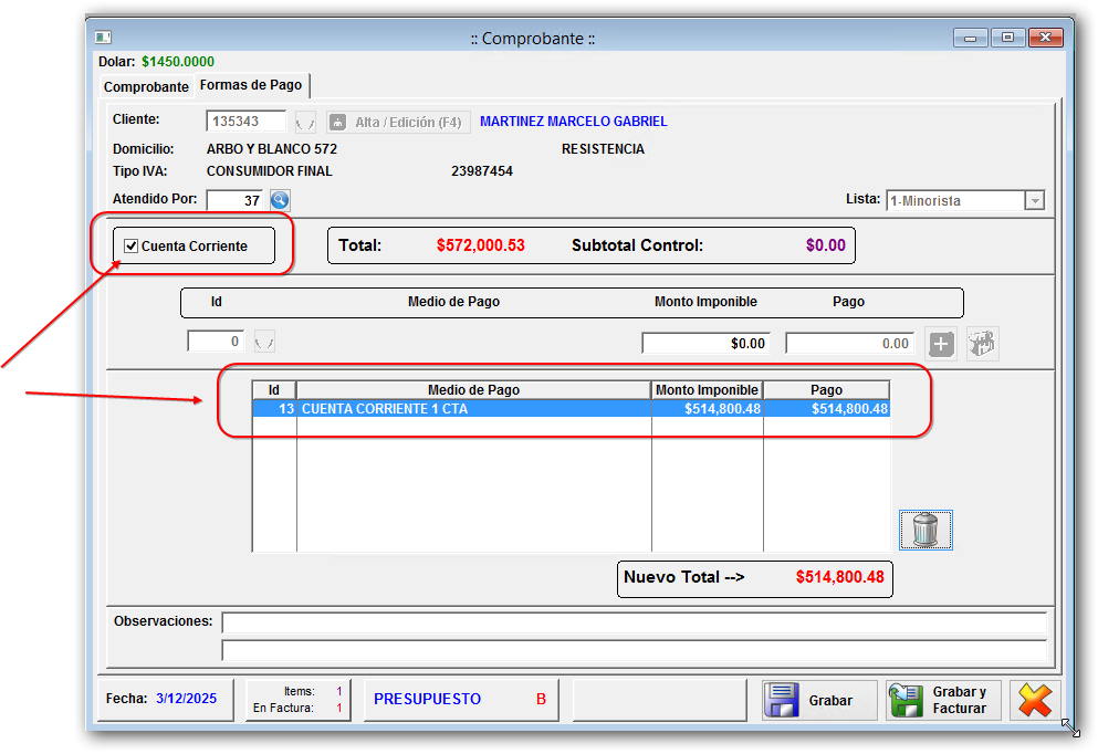 Venta en Cuenta Corriente Venta en Cuenta Corriente