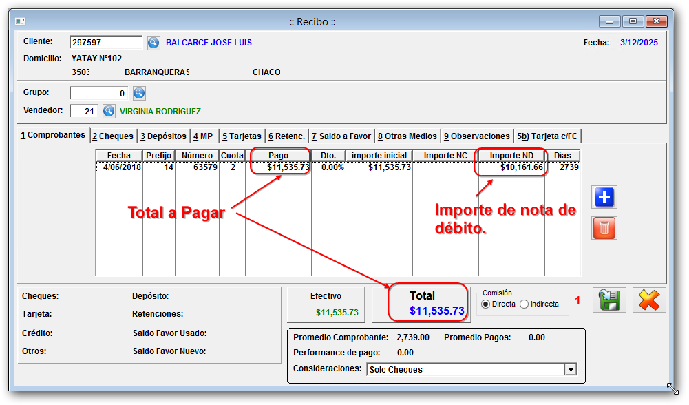 Importe a pagar y Nota de Débito
