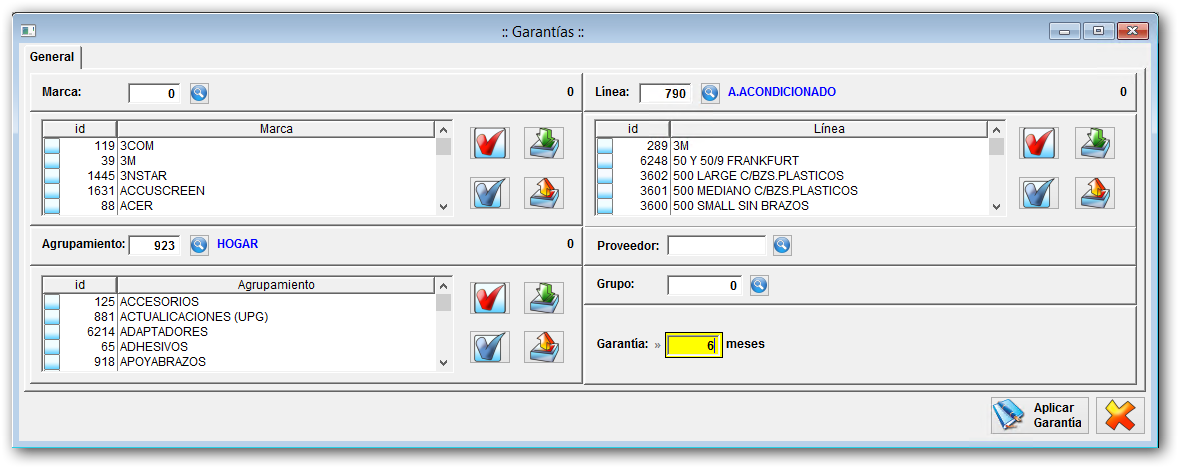 Filtros de Garantias