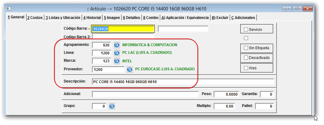 Formulario Articulo - General