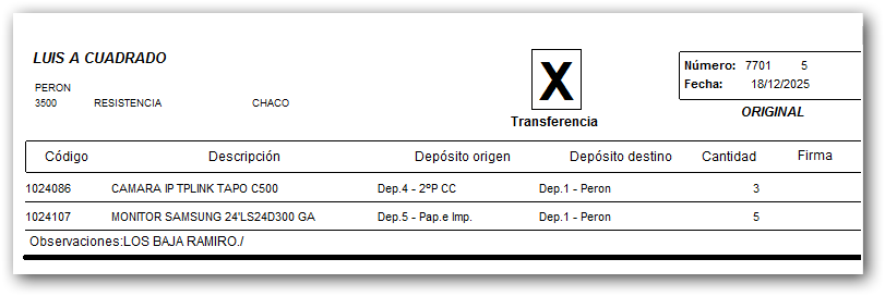 Reporte de transferencia Reporte de transferencia