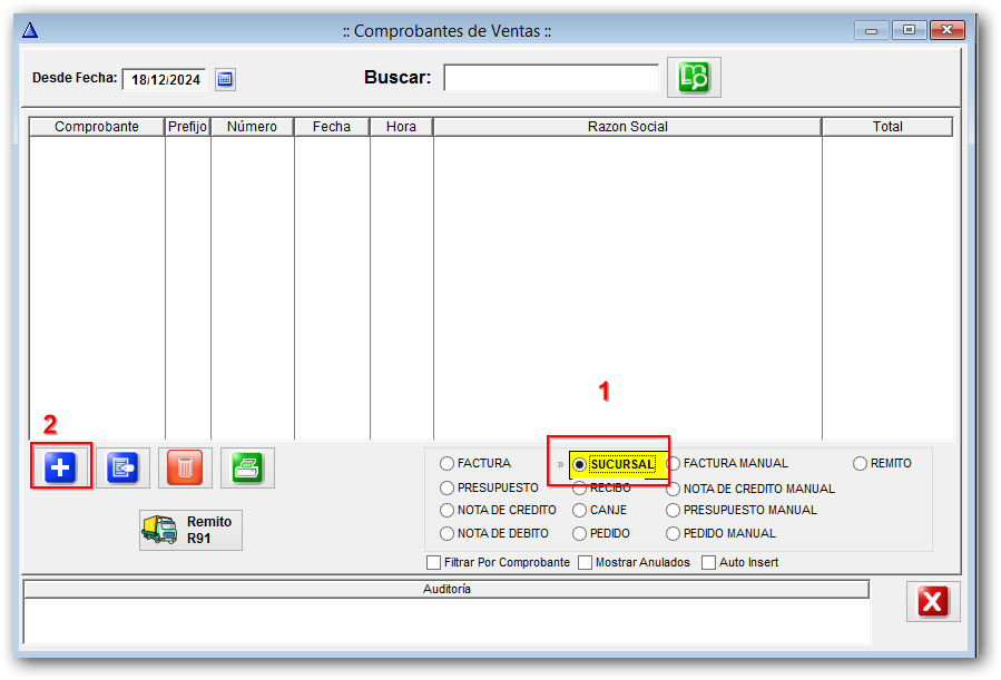 Menu Ventas - Remito Sucursal