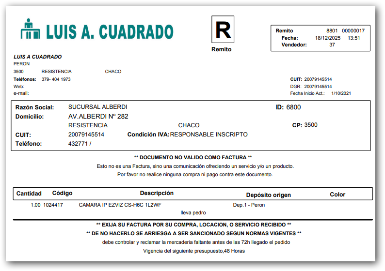 Impresion Remito Sucursal