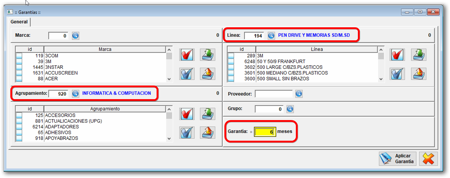 Filtro para aplicar Garantias