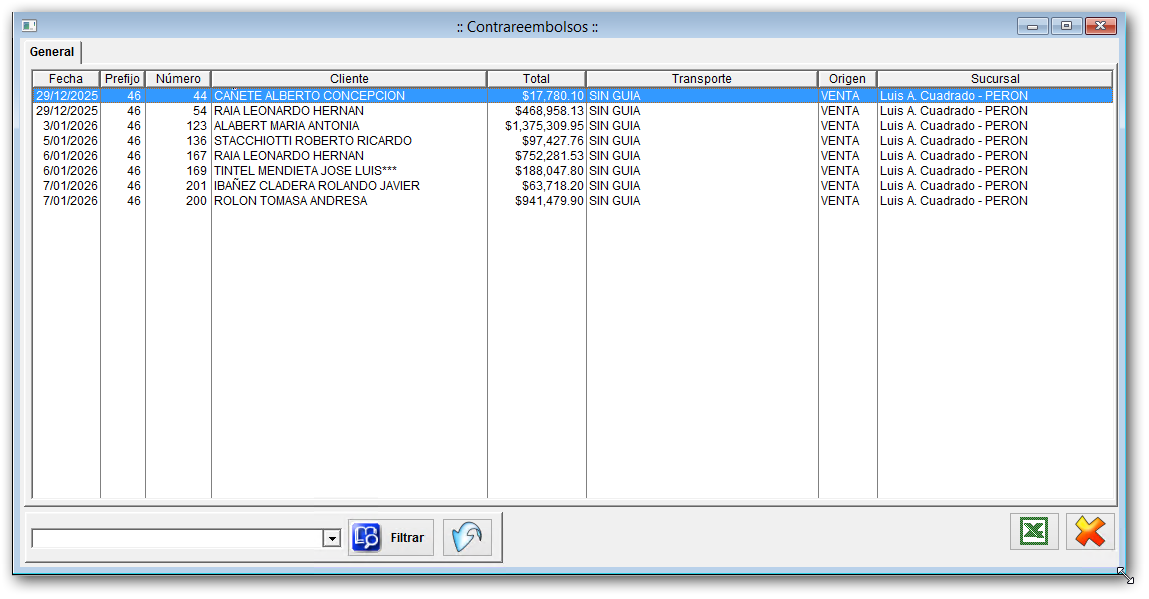 Listado de Contrareembolso