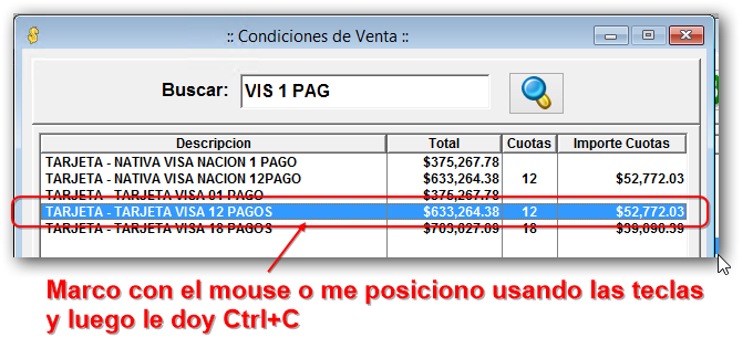 Marcar y copiar el medio de pago.