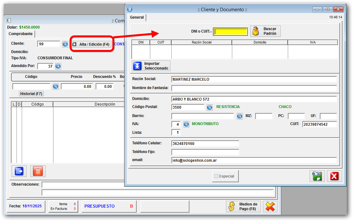 Busqueda en padrón de afip-arca