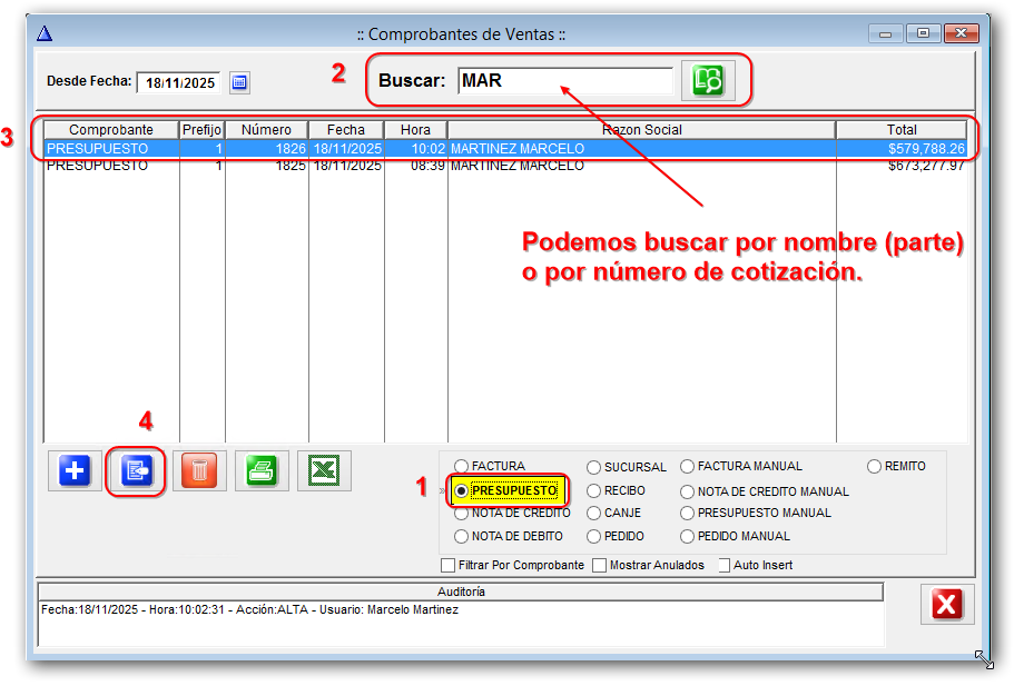 Menu Ventas y busqueda